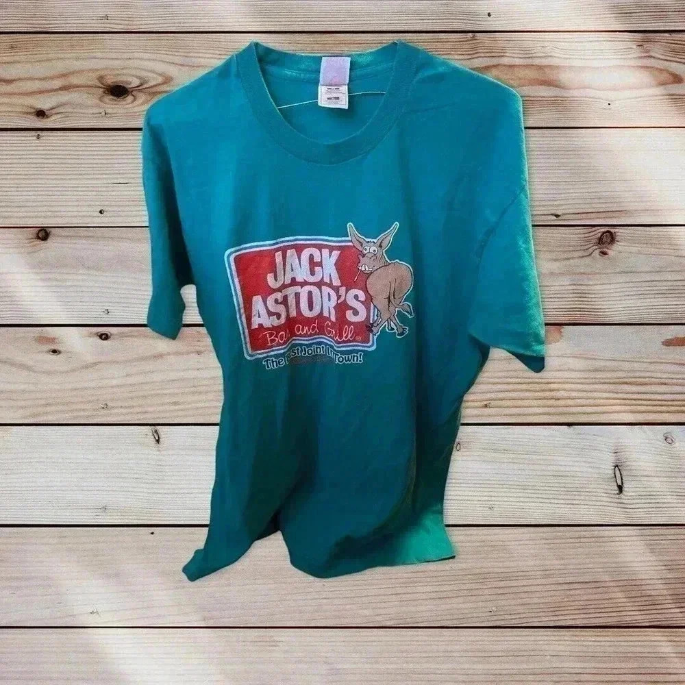 FRUIT OF THE LOOM HEAVY COTTON SIZE XL BLUE TEE JACK ASTORS BAR AND GRILL